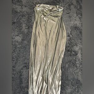 Fashion Nova Metallic Silver Slip Dress